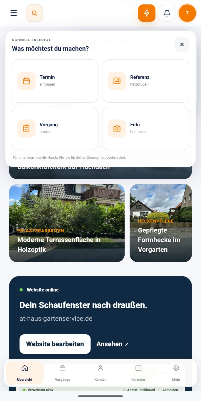 Echter Einblick in HANDwerkCMS auf dem Smartphone