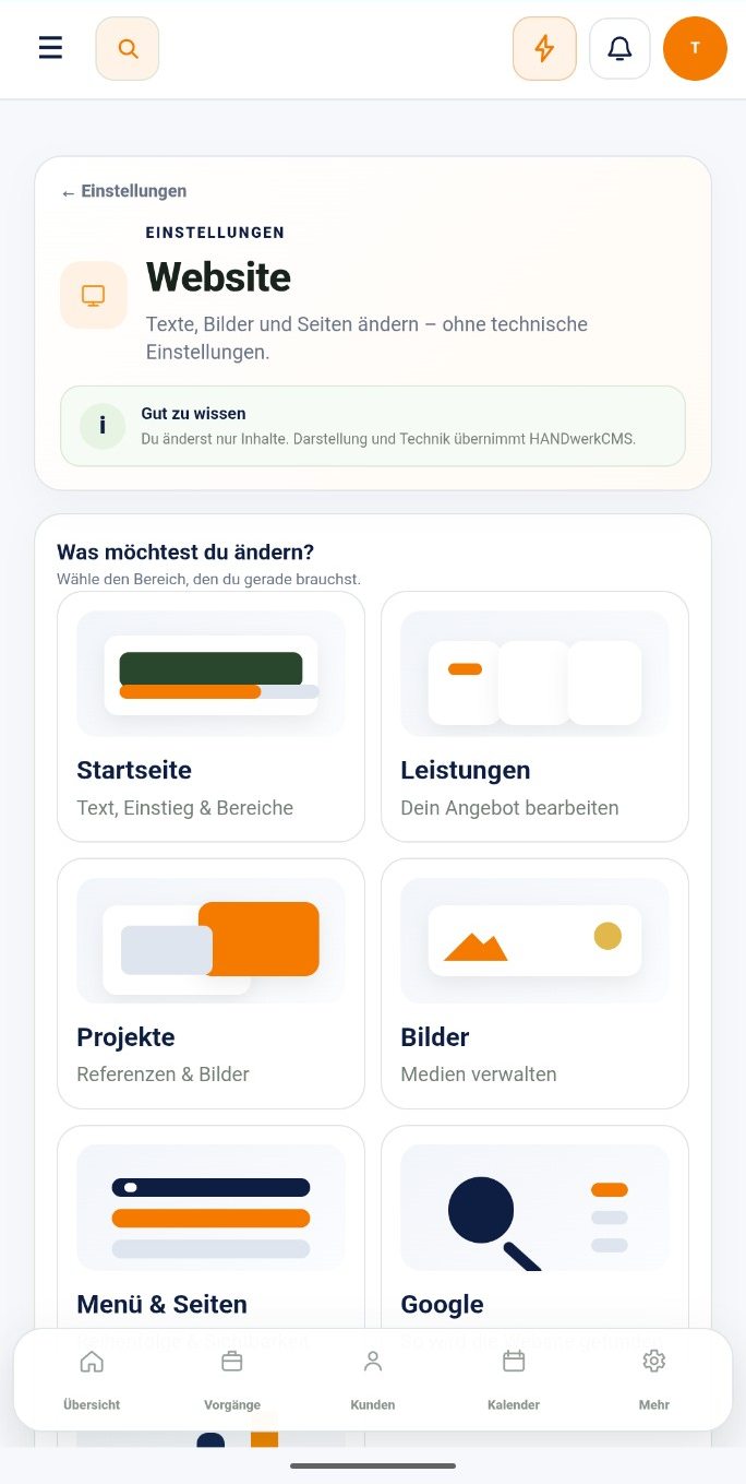 HANDwerkCMS Website-Verwaltung